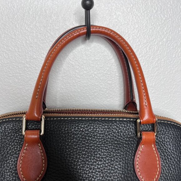 Dooney & Bourke Pebble Grain Zip Around Satchel Black / Cognac Brown Leather Bag - Picture 3 of 16